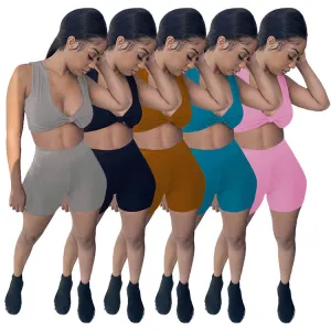 Fashion solid color vest two piece set（AY1851）