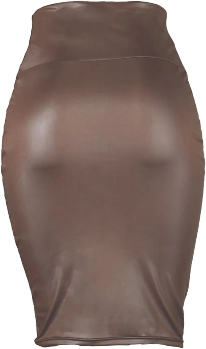 Faux Leather Pencil Skirt for Women High Waisted Knee Length Stretch Bodycon Skirt Vintage Elegant Office Lady Midi Skirts