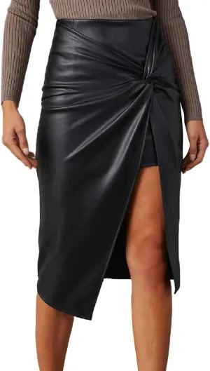 Faux Leather Pencil Skirt for Women High Waisted Knee Length Stretch Bodycon Skirt Vintage Elegant Office Lady Midi Skirts