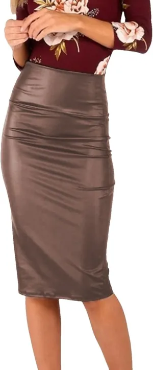 Faux Leather Pencil Skirt for Women High Waisted Knee Length Stretch Bodycon Skirt Vintage Elegant Office Lady Midi Skirts