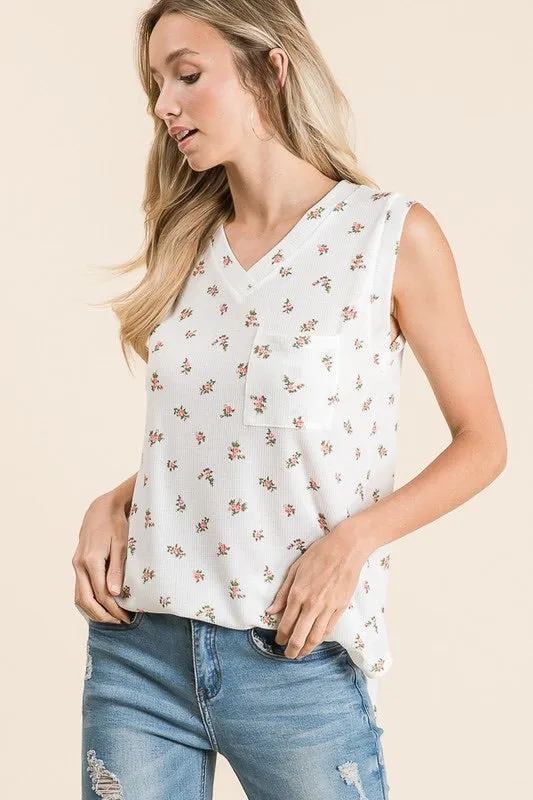Floral Print Waffle Knit Top