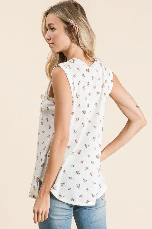 Floral Print Waffle Knit Top