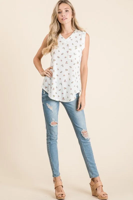 Floral Print Waffle Knit Top