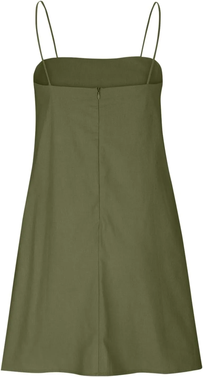 for Ladies Fall Summer Sleeveless Spaghetti Strap Off Shoulder Linen Mini Short Loose Fit Basic Dresses Women 2025