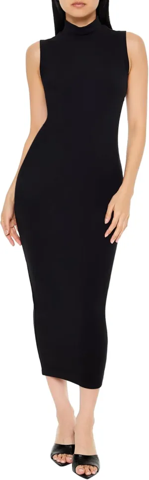 Forever 21 Women's Ribbed Knit Mock Neck Midi Dress