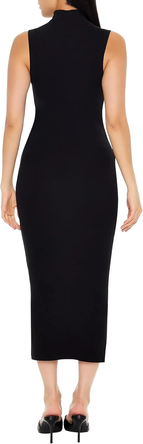 Forever 21 Women's Ribbed Knit Mock Neck Midi Dress