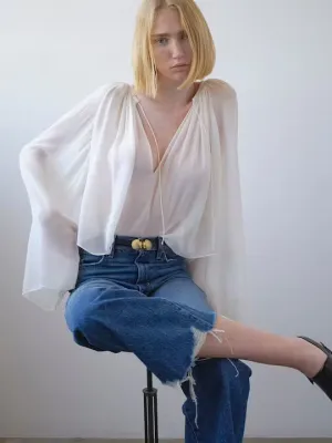Frame V-Neck Shirred Blouse