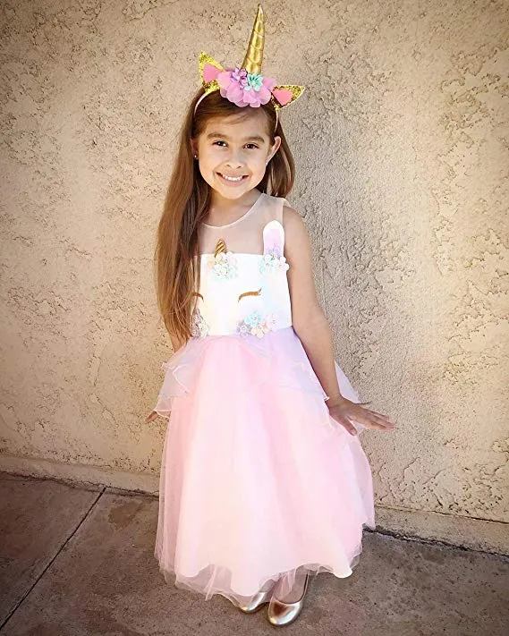 Girls Unicorn Dress up Fancy Costume for Pageant Party Colour Pink(DJS-006)