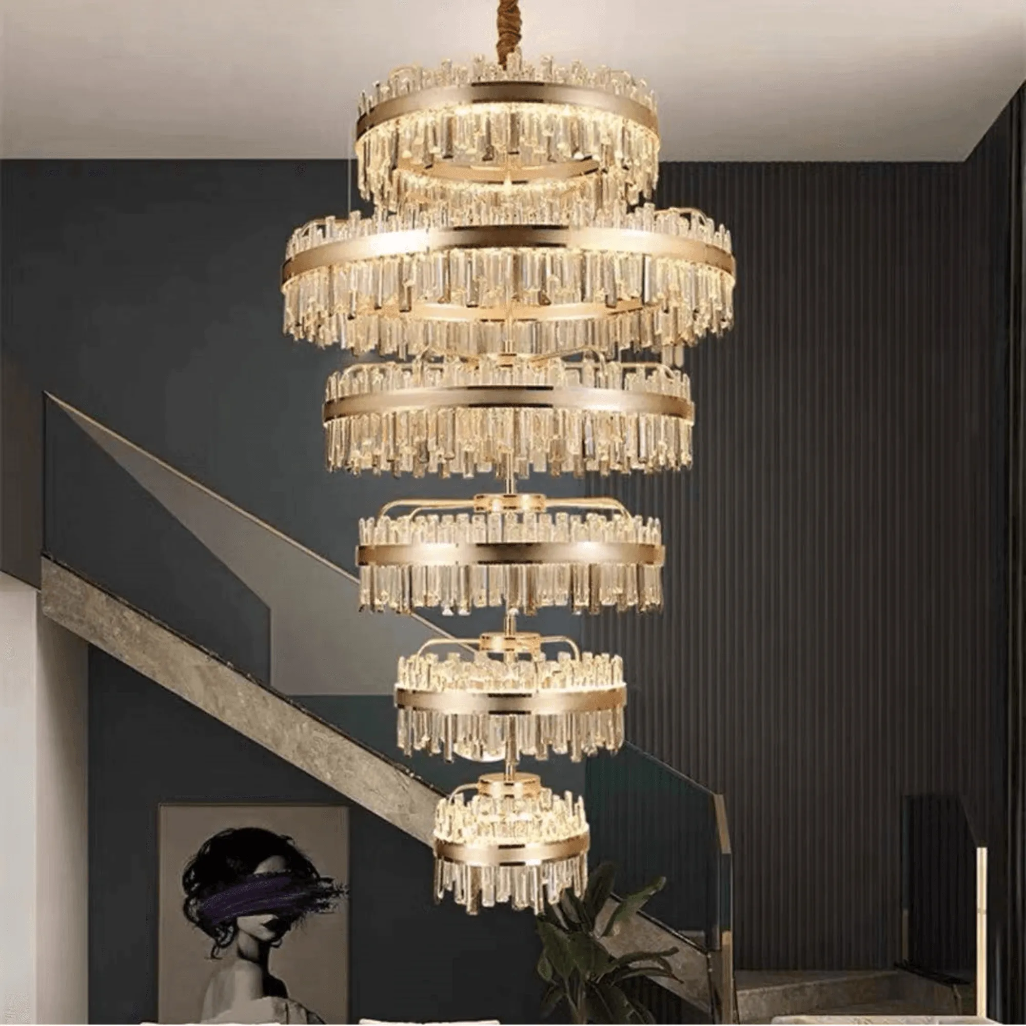 Glimmering Helix Clear Finish Double Height Chandelier (XQ-CR001)