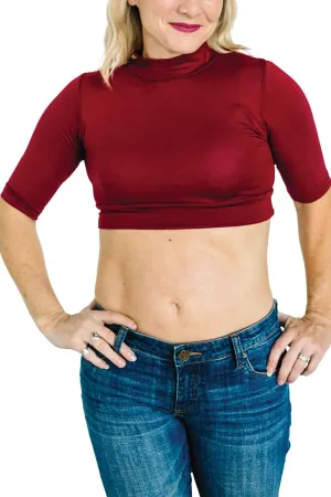 HALFTEE Mock Turtleneck Elbow Sleeve Layering Tee | Crop Tops for Women & Teens | XS-3X