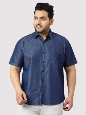 Indigo Denim Single Pocket Half Sleeve Shirt Men's Plus Size