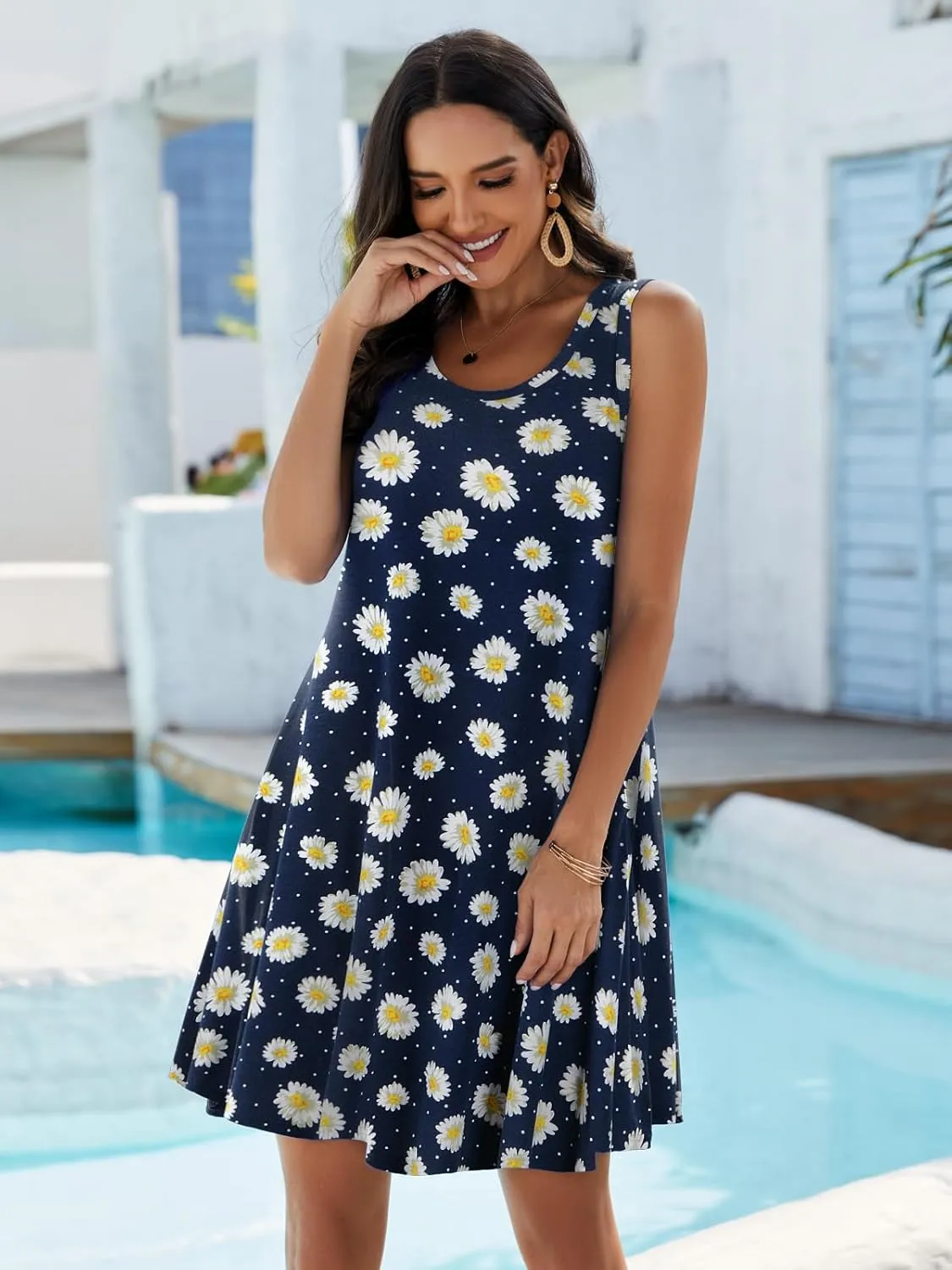 JollieLovin Women Summer Sundress Plus Size Tank Sleeveless T-Shirt Dress Beach Swing Loose Fit Casual