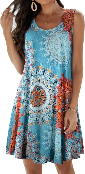 JollieLovin Women Summer Sundress Plus Size Tank Sleeveless T-Shirt Dress Beach Swing Loose Fit Casual