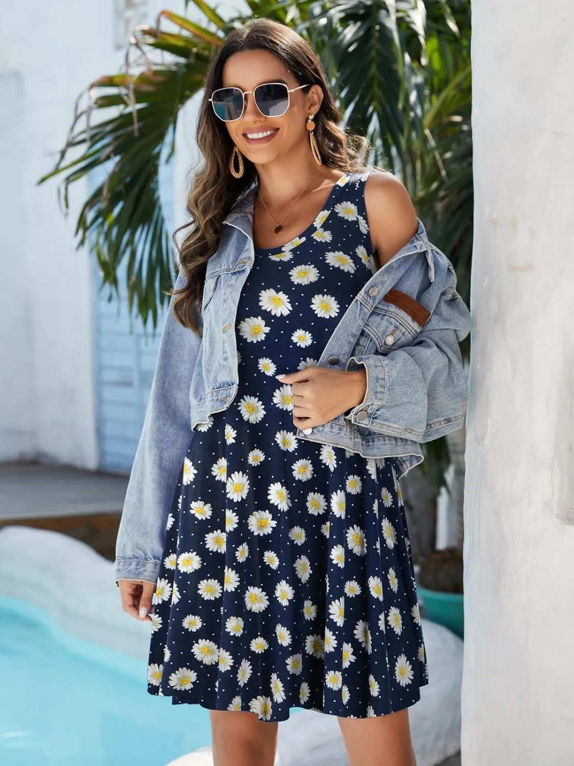 JollieLovin Women Summer Sundress Plus Size Tank Sleeveless T-Shirt Dress Beach Swing Loose Fit Casual