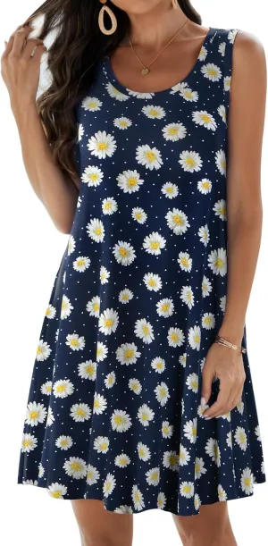 JollieLovin Women Summer Sundress Plus Size Tank Sleeveless T-Shirt Dress Beach Swing Loose Fit Casual