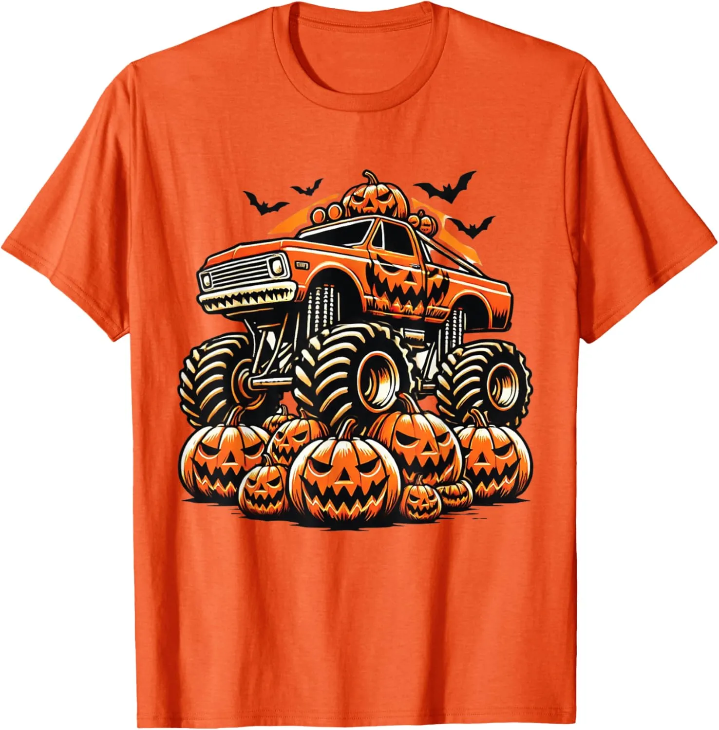 Kids Monster Truck Pumpkin Jack O Lantern Halloween Costume T-Shirt
