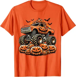 Kids Monster Truck Pumpkin Jack O Lantern Halloween Costume T-Shirt