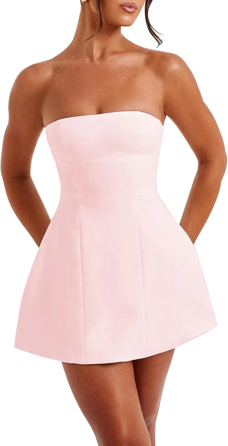 LuFeng Women's Sexy Strapless Backless Tube Top Bodycon Dress Sleeveless Cute A Line Mini Dresses