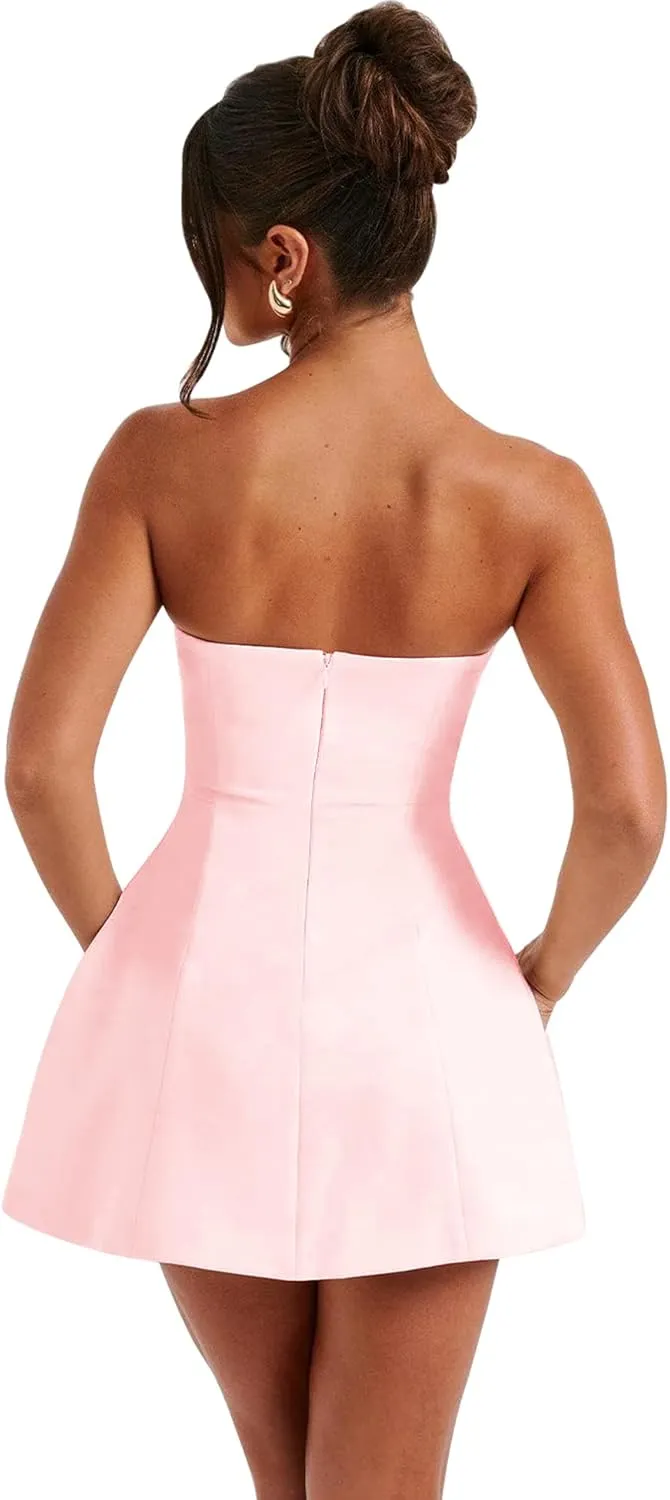 LuFeng Women's Sexy Strapless Backless Tube Top Bodycon Dress Sleeveless Cute A Line Mini Dresses