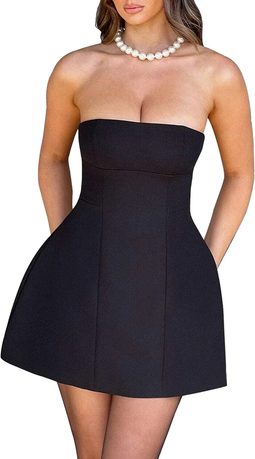 LuFeng Women's Sexy Strapless Backless Tube Top Bodycon Dress Sleeveless Cute A Line Mini Dresses