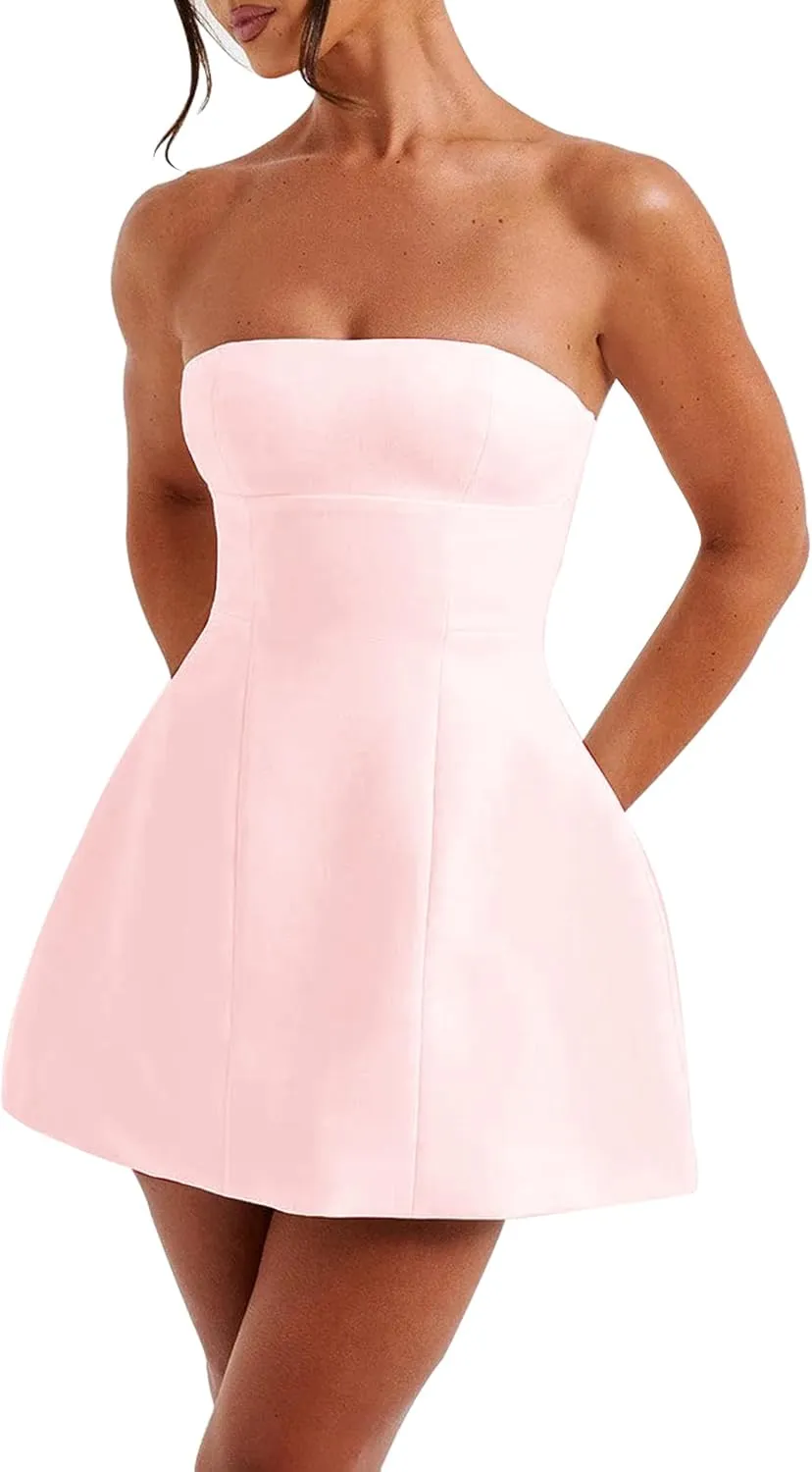 LuFeng Women's Sexy Strapless Backless Tube Top Bodycon Dress Sleeveless Cute A Line Mini Dresses