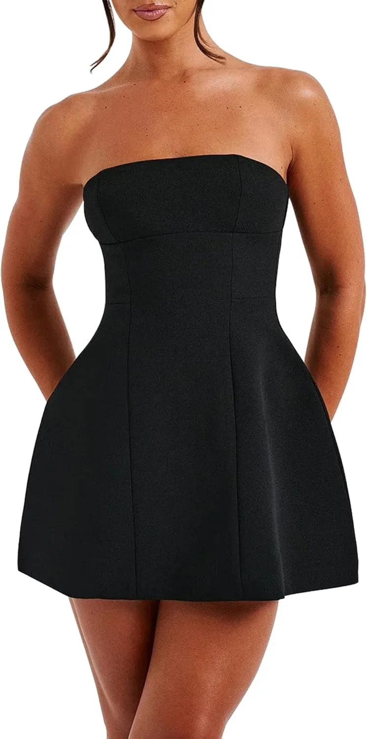LuFeng Women's Sexy Strapless Backless Tube Top Bodycon Dress Sleeveless Cute A Line Mini Dresses