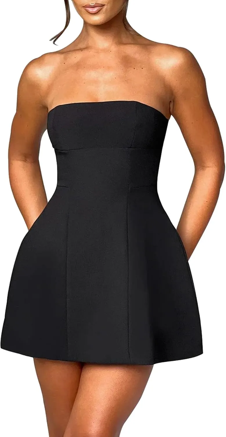 LuFeng Women's Sexy Strapless Backless Tube Top Bodycon Dress Sleeveless Cute A Line Mini Dresses