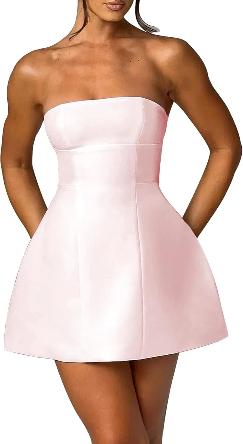 LuFeng Women's Sexy Strapless Backless Tube Top Bodycon Dress Sleeveless Cute A Line Mini Dresses