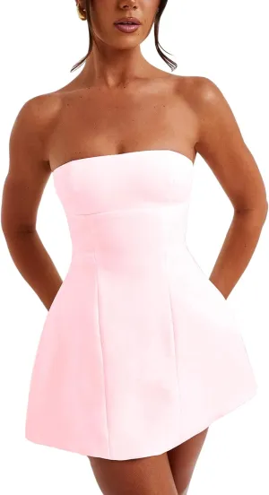 LuFeng Women's Sexy Strapless Backless Tube Top Bodycon Dress Sleeveless Cute A Line Mini Dresses