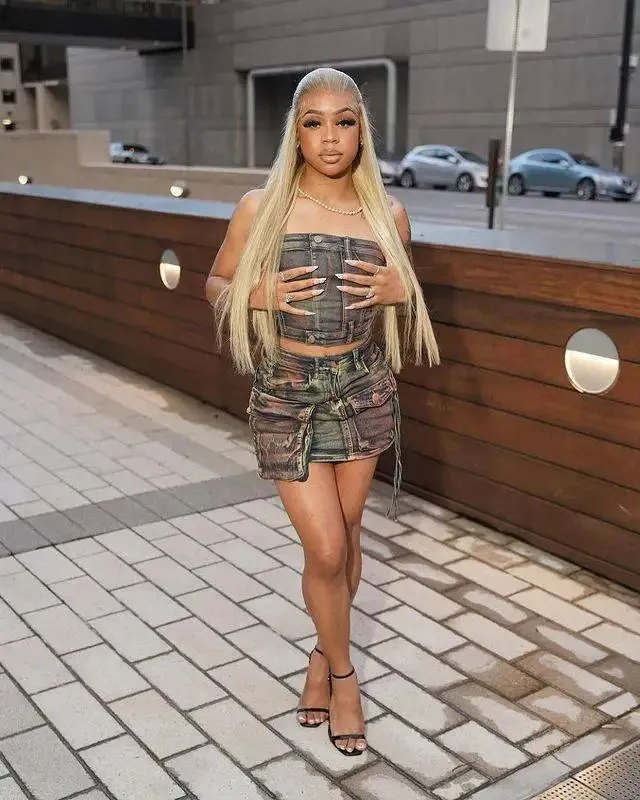 LVSANW ANJAMANOR Vintage Denim 2 Piece Set Irregular Cargo Mini Skirt and Top Sexy Club Outfit for Womens Summer Clothes D73-II55