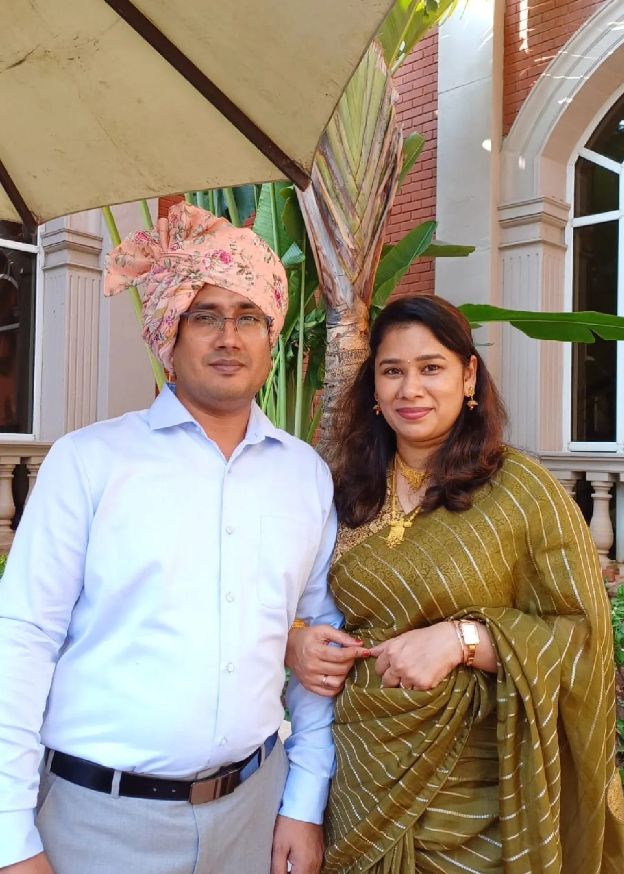 Maroon organza striped saree with banarasi blouse