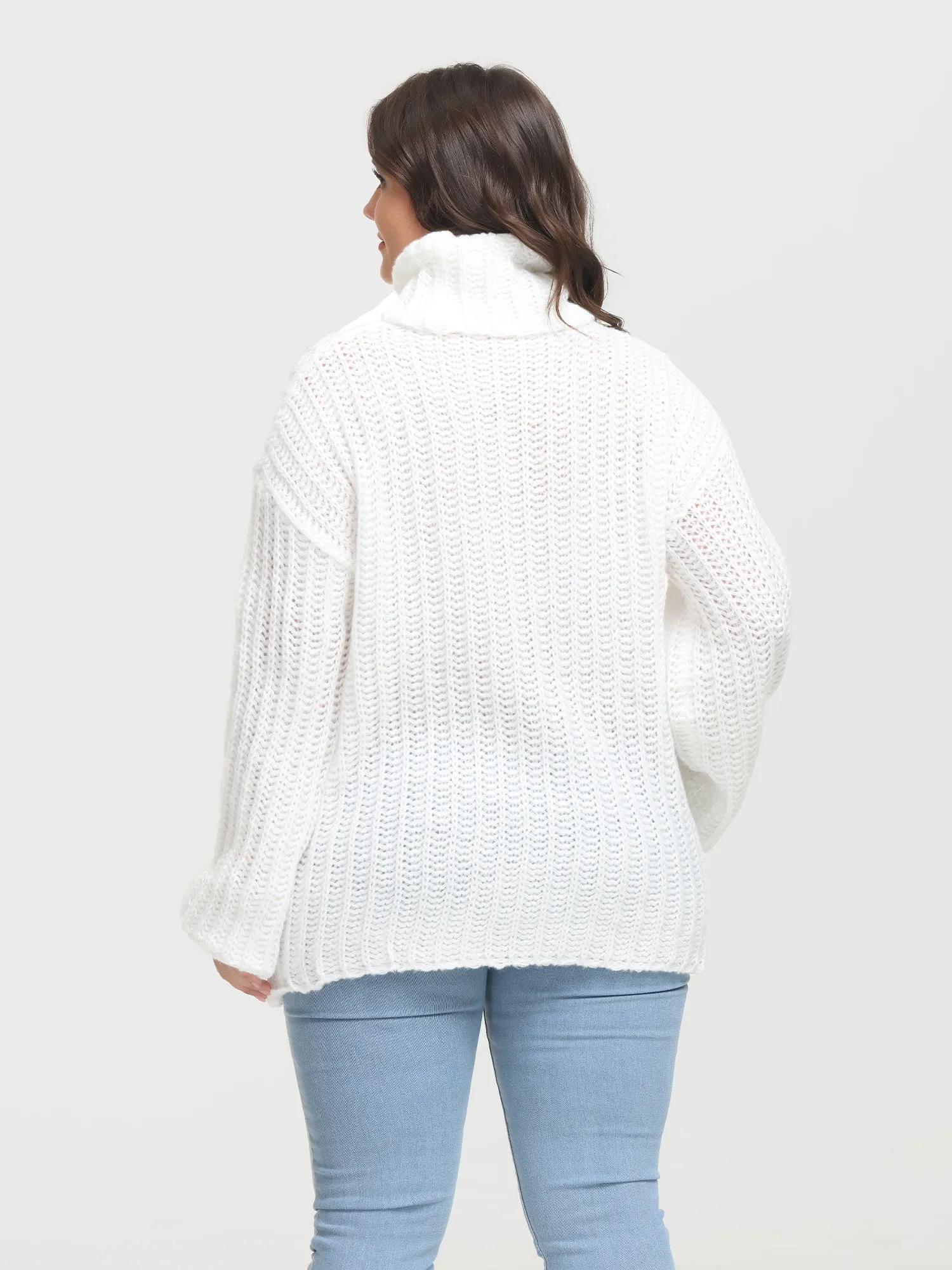 Midsize Puffy Turtleneck Long Sleeve Knit Pullover Sweater