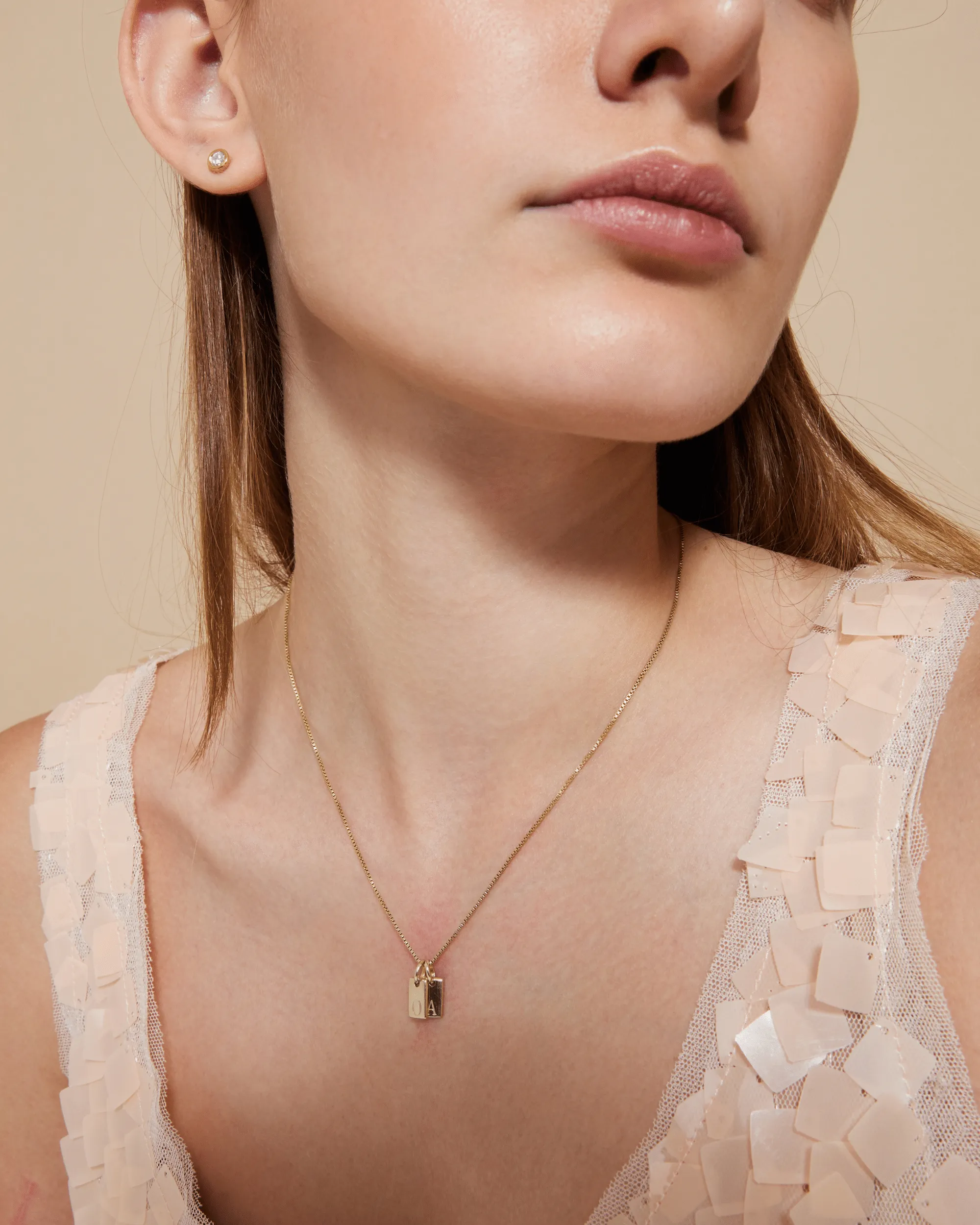 Mini Dog Tag Charm - 14K Yellow Gold