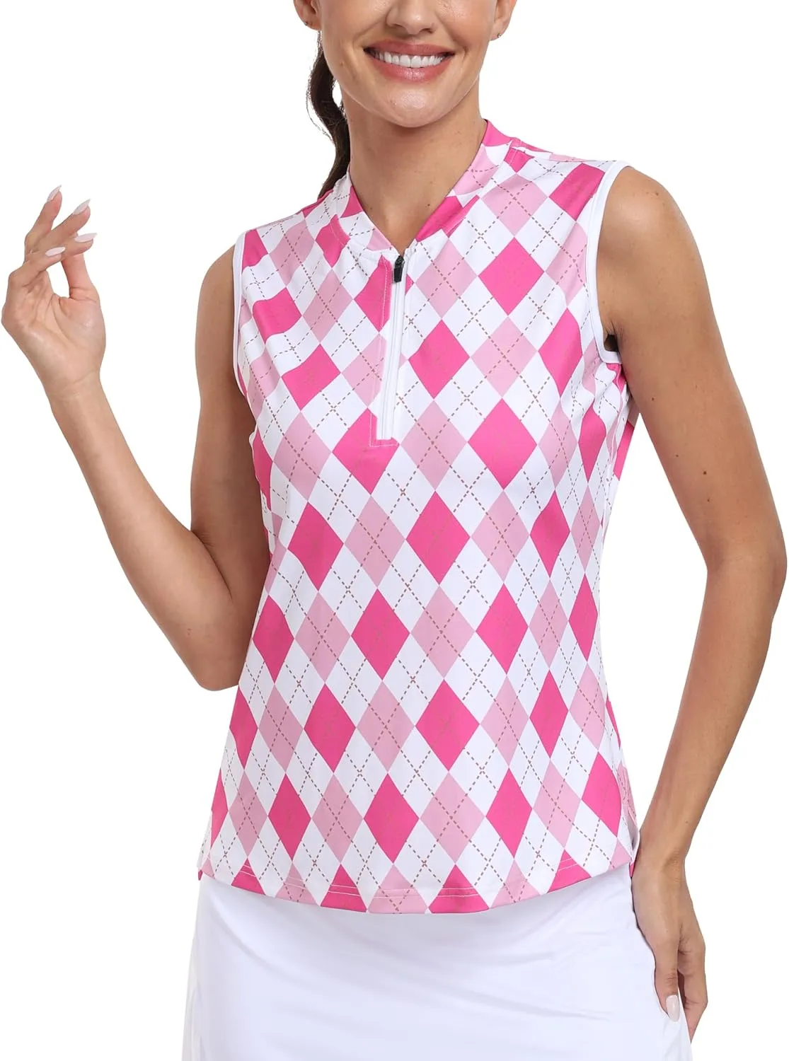MoFiz Women's Sleeveless Golf Polo Tennis Shirts 1/4 Zip Quick Dry Lightweight Athletic Tank Tops for Running Workout