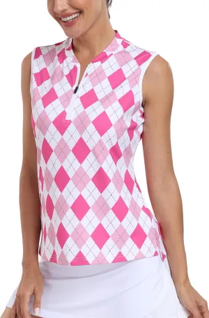 MoFiz Women's Sleeveless Golf Polo Tennis Shirts 1/4 Zip Quick Dry Lightweight Athletic Tank Tops for Running Workout