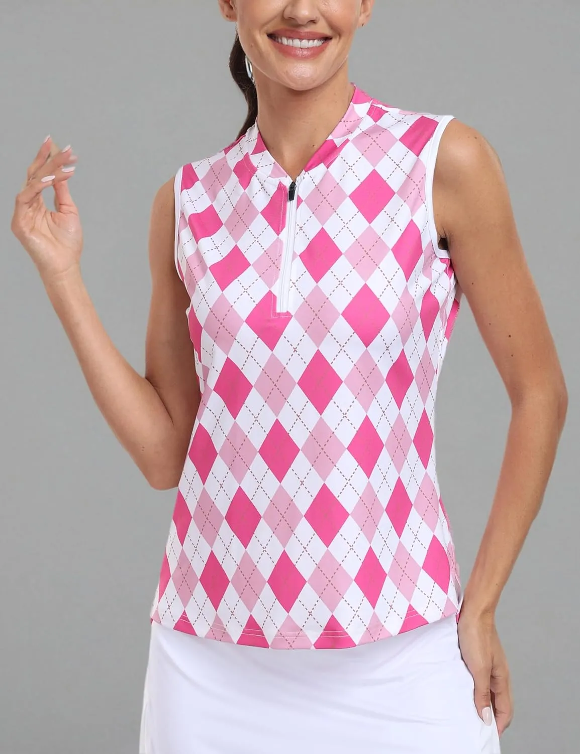 MoFiz Women's Sleeveless Golf Polo Tennis Shirts 1/4 Zip Quick Dry Lightweight Athletic Tank Tops for Running Workout