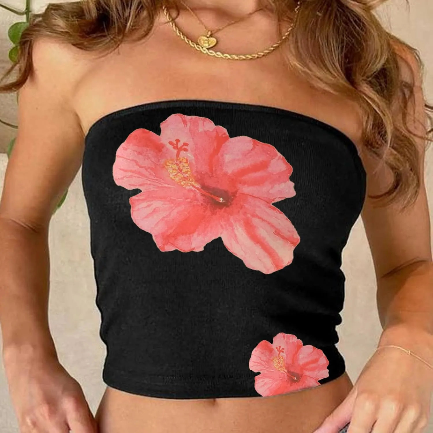 Muineobuka Women Y2k Floral Tube Tops Flower Print Strapless Sleeveless Bandeau Tops Summer Going Out Cropped Tube Tops