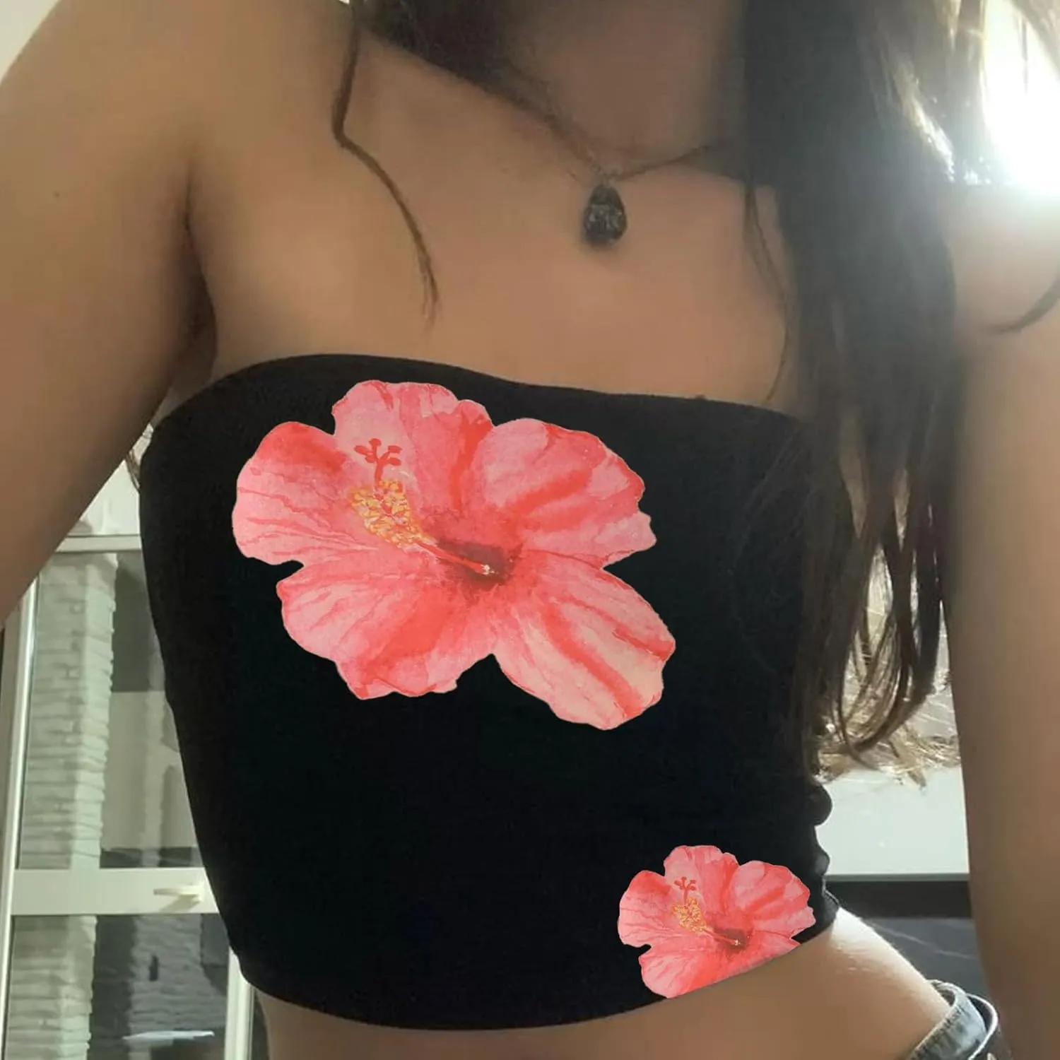 Muineobuka Women Y2k Floral Tube Tops Flower Print Strapless Sleeveless Bandeau Tops Summer Going Out Cropped Tube Tops