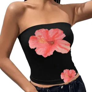 Muineobuka Women Y2k Floral Tube Tops Flower Print Strapless Sleeveless Bandeau Tops Summer Going Out Cropped Tube Tops
