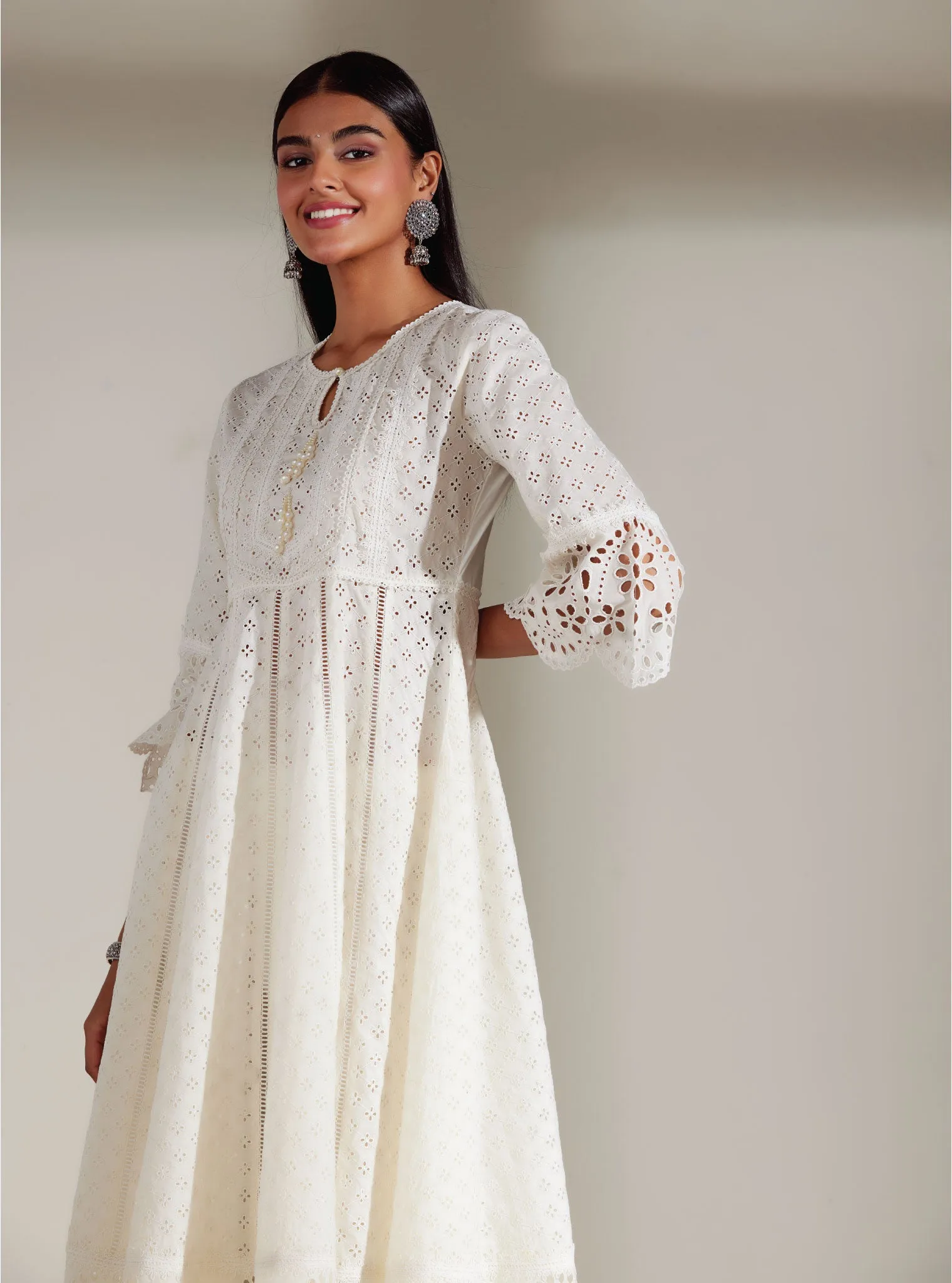 Mulmul Cotton Arris White Anarkali  Kurta