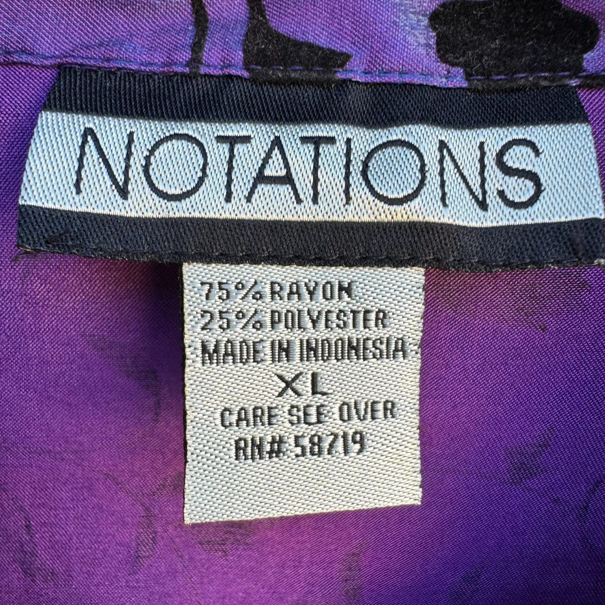 Notations Vintage Womens Irridescent Purple Black Velvet Floral Button-Up Blouse