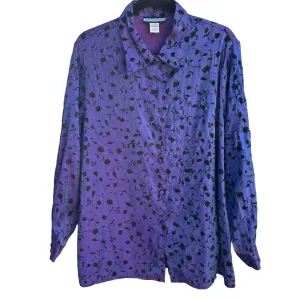 Notations Vintage Womens Irridescent Purple Black Velvet Floral Button-Up Blouse