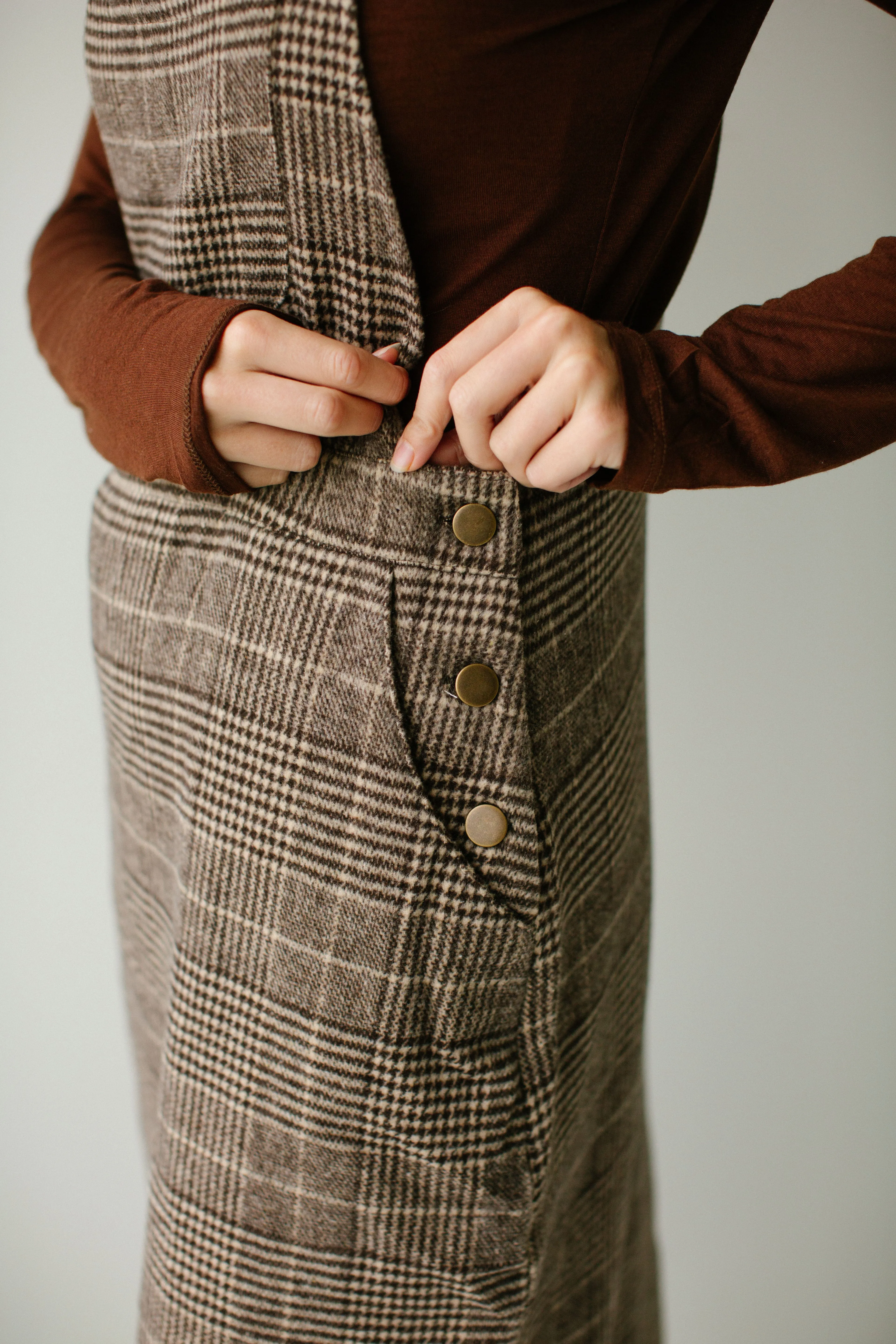 'Oaks' Plaid Overall Dress in Brown