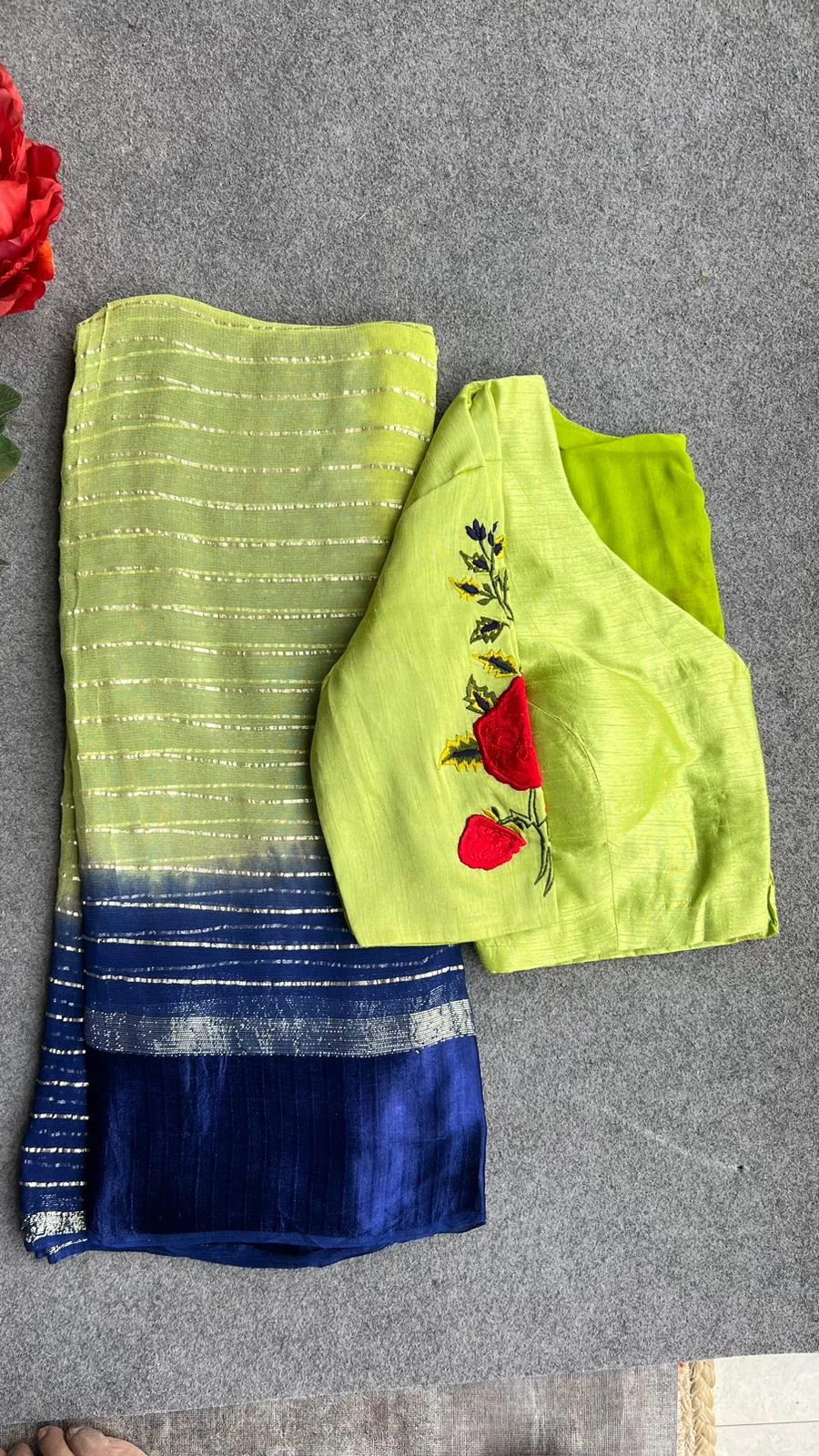 Ombre green saree with silk embroidery blouse