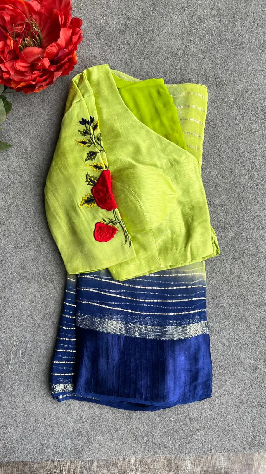 Ombre green saree with silk embroidery blouse