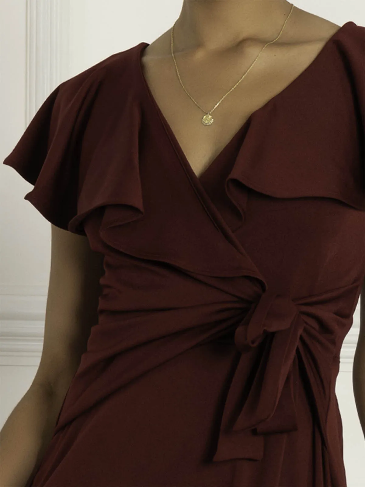 Priya Frill Dipped Hem Dress, Burgundy