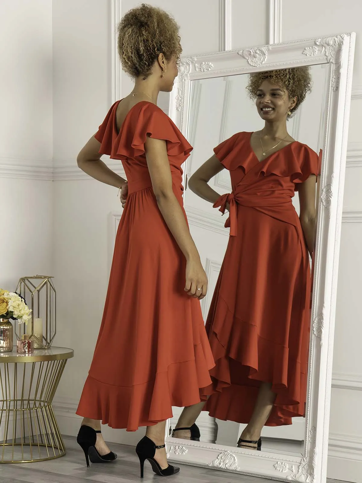 Priya Frill Dipped Hem Dress, Red