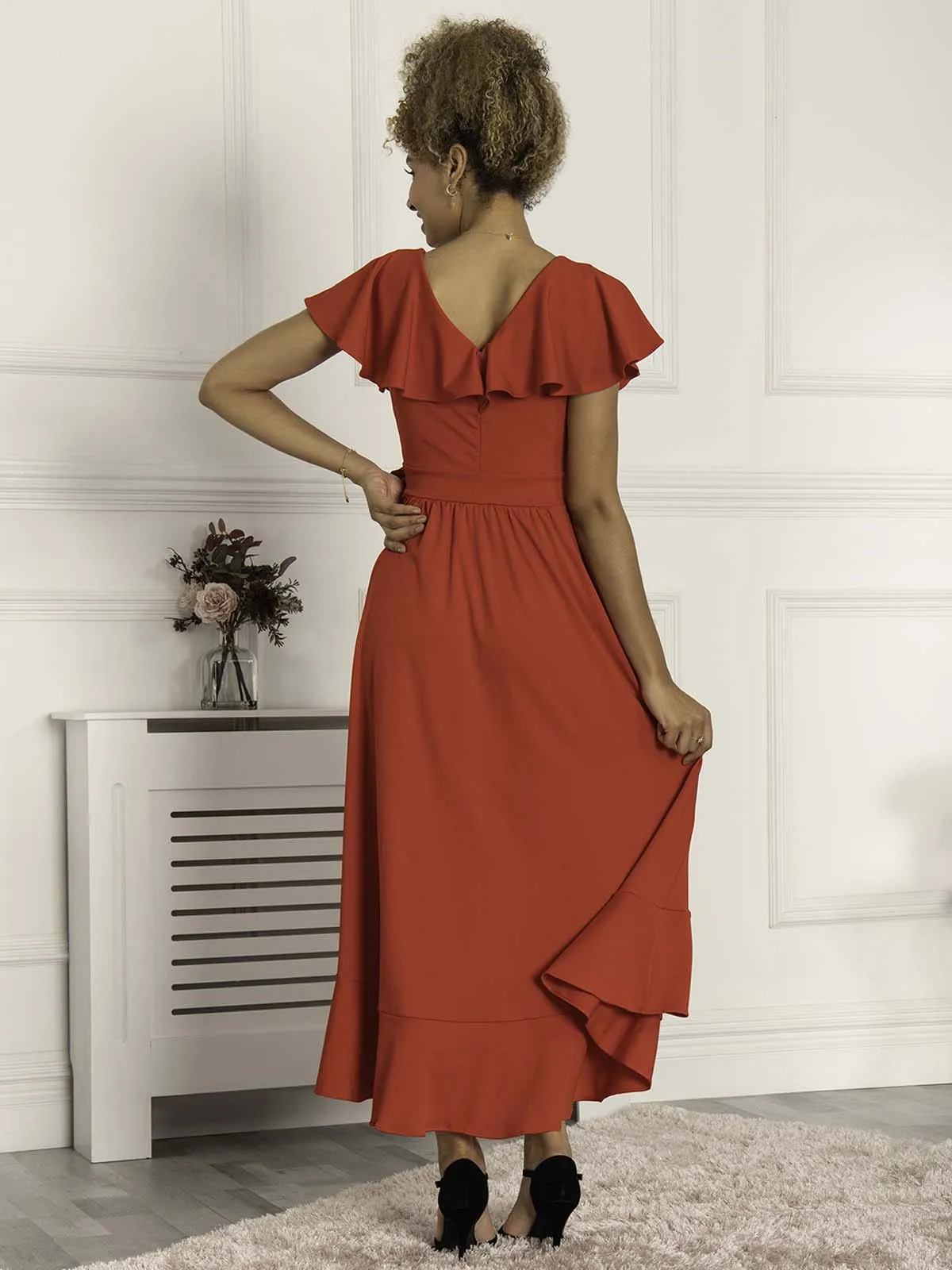 Priya Frill Dipped Hem Dress, Red