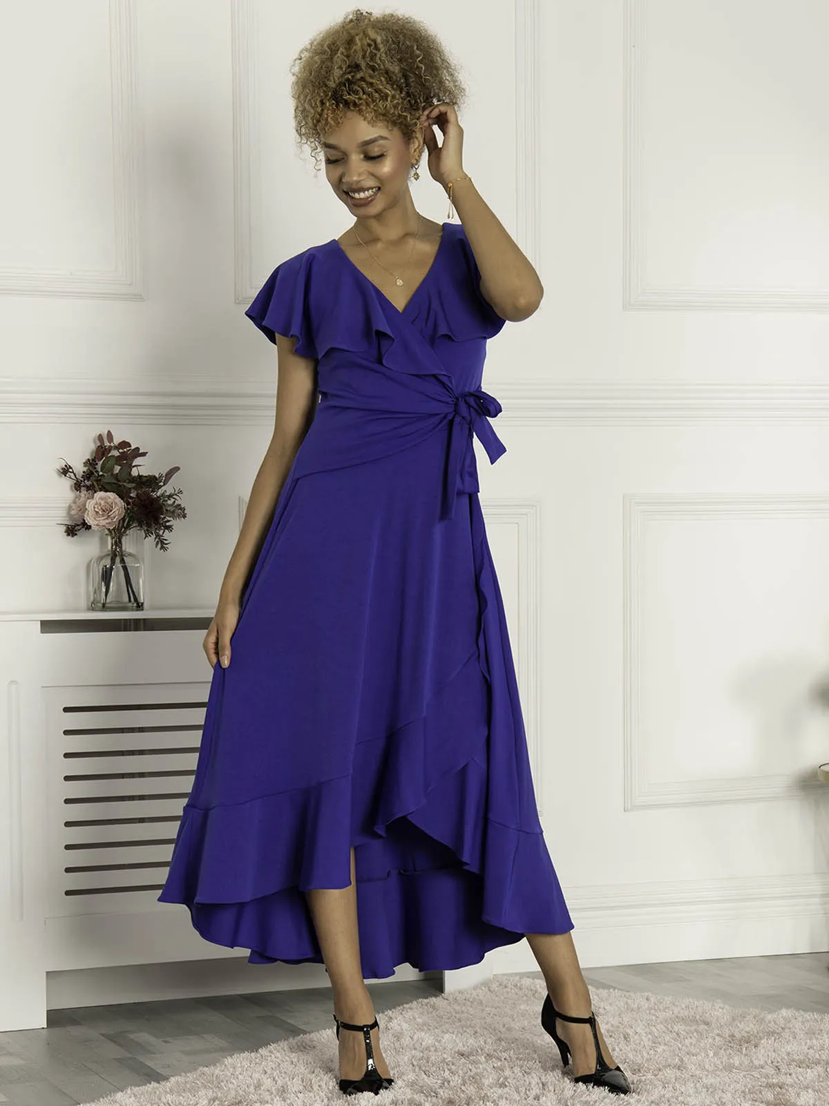 Priya Frill Dipped Hem Dress, Royal Blue