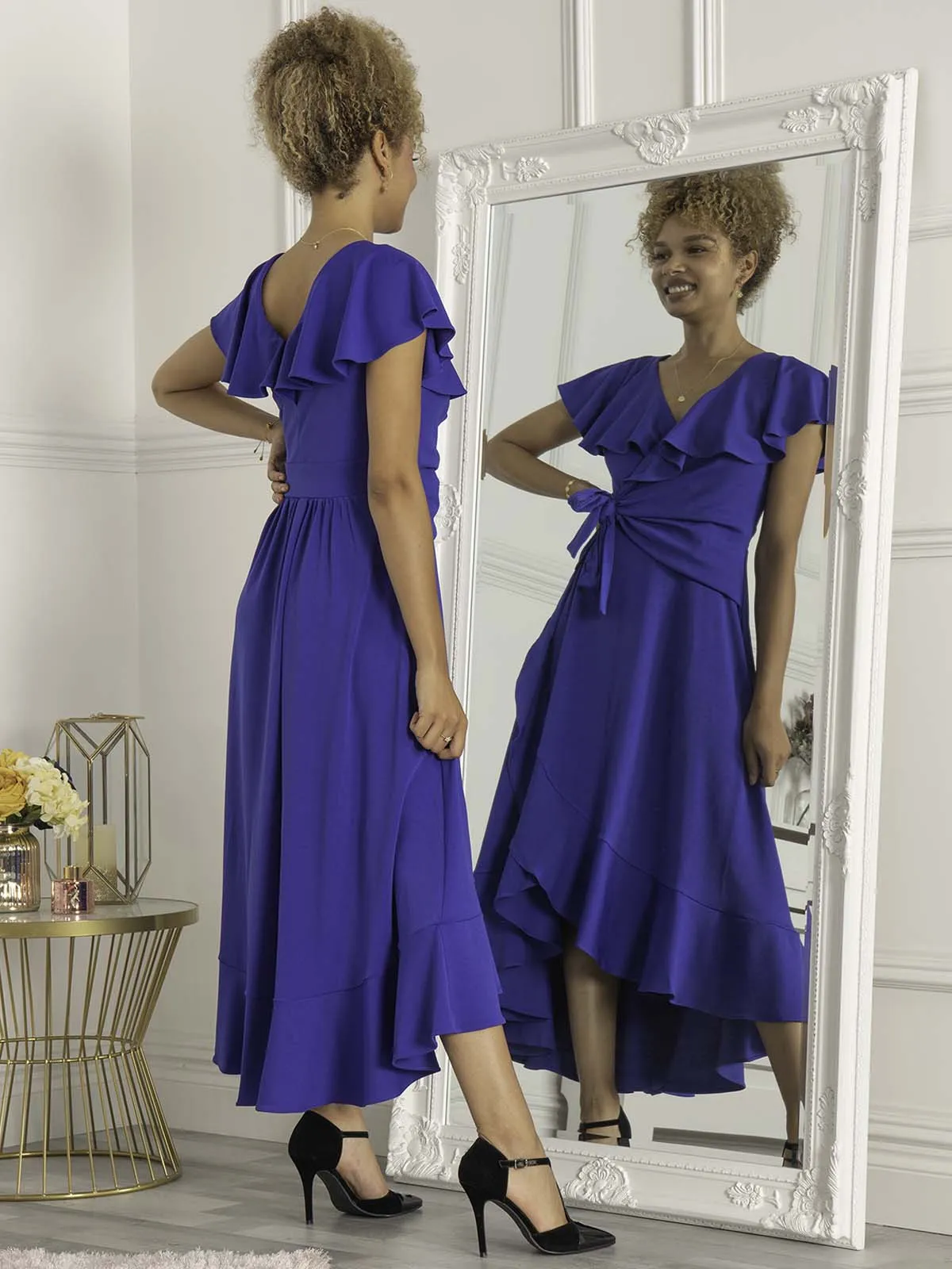 Priya Frill Dipped Hem Dress, Royal Blue